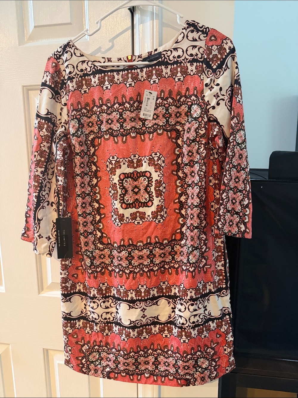 LOFT Coral and Cream Printed Shift Dress